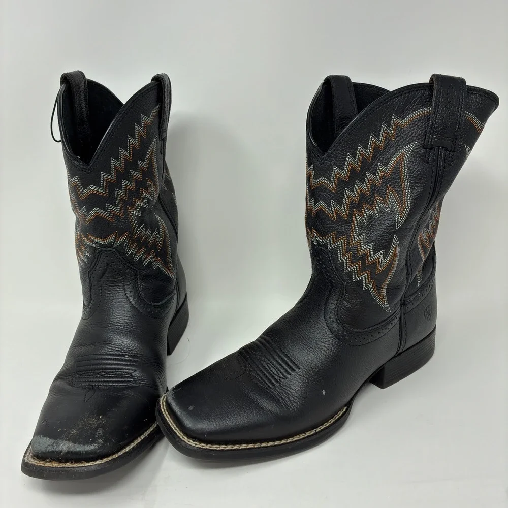Ariat Tycoon Boys Size 5 Black Leather Square Toe Western Cowboy Boots